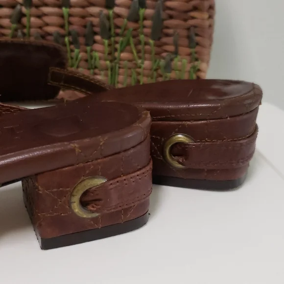 Christian Dior Brown Leather Cannage Block Heel Sandals Size 40